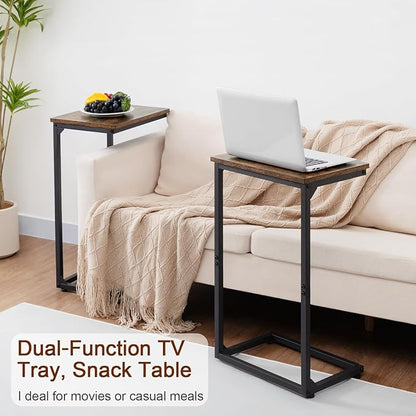 AMHANCIBLE C Shaped End Tables, Couch Side Tables that Slide Under, TV Trays for Living Room, Bedroom, Small Space, Sofa, Brown HET02BBR-1
