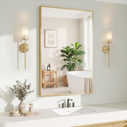 Koonmi Gold Mirrors for Wall, 24x36 Inch Bathroom Mirror, Rectangular Wall Mirror for Living Room Bedroom Bathroom, Hangs Horizontally or Vertically