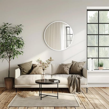 White Round Wall Mirror, White Circle Mirror 20 inch, Round Bathroom Mirrors, Circle Wall Mirrors for Bathroom, Living Room, Hallway, Vanity, Over Sink, Mantel