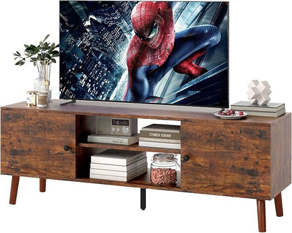 FDW TV Stand for 55 60 Inch TVs,Entertainment Center with 2 Storage Cabinets and Open Shelves, Modern Media Console Table for Living Room, Bedroom, Home Office,Brown