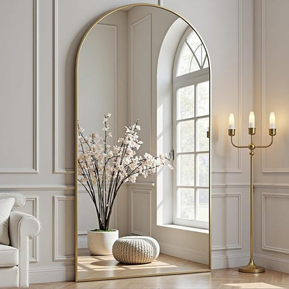 Dewfig 71"X26" Arched Full Length Mirror, Free Standing Leaning or Wall-Mounted Mirror, Aluminum Frame Modern Mirrors for Living Room, Bedroom, Cloakroom, Gold