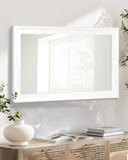 CULER White Wood Wall Mirror for Bathroom,Rectangle 20 x 30 inch Hanging Vanity Mirrors with Wooden Frame for Living Room,Bedroom,Entryway