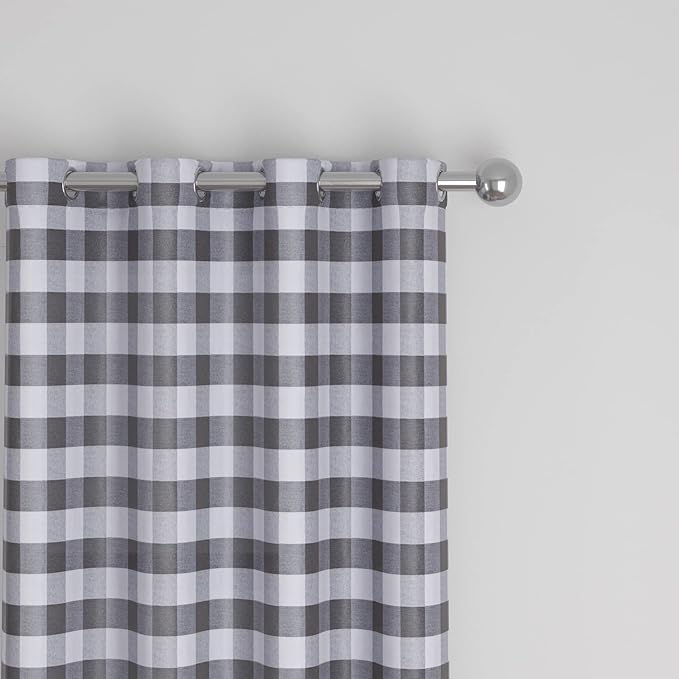 3 Pc Cotton Classic Country Farmhouse Kitchen Window Curtain Grommet Top -Grey & White Buffalo Check Tier & Valance Set, 54" x 18" / 32" x 24"