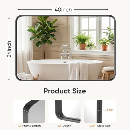 NEWBULIG 24"x40" Black Wall Mirror, Bathroom Mirrors for Over Sink, Matte Metal Framed Vanity Mirror with Tempered Glass, Entryway, Living Room, Bedroom
