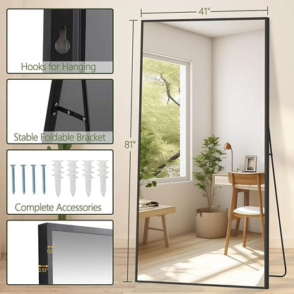 MELOMOIR 81"x41" Oversized Floor Mirror Freestanding, Extra Large Floor Mirror for Bedroom, Living Room & Gym - Black Mirror Full Length with Tempered Glass
