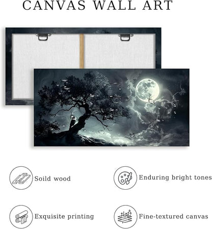 SERIMINO Large Canvas Wall Art, Moon Landscape Canvas Prints Paintings, Moonlit Night Modern Home Decor, Lonely Tree Dark Pictures Wall Decor Living Room Bedroom Bathroom Aesthetic 20"X40"