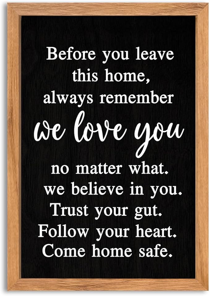 AuraPeak Before You Leave This Home Sign for We Love You Inspirational Quotes Laundry Room Living Room Wall Decor Family Entryway kitchen Wall Hanging Art (16"×10" Wood Black)