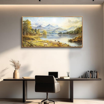 Wapluam Framed Wall Art,Landscape Wall Art,Large Wall Art For Living Room,Modern Farmhouse Decor,Retro Rustic Nature Canvas Paintings Prints For Bedroom Kitchen Office Fireplace Decorations, 20x40 In