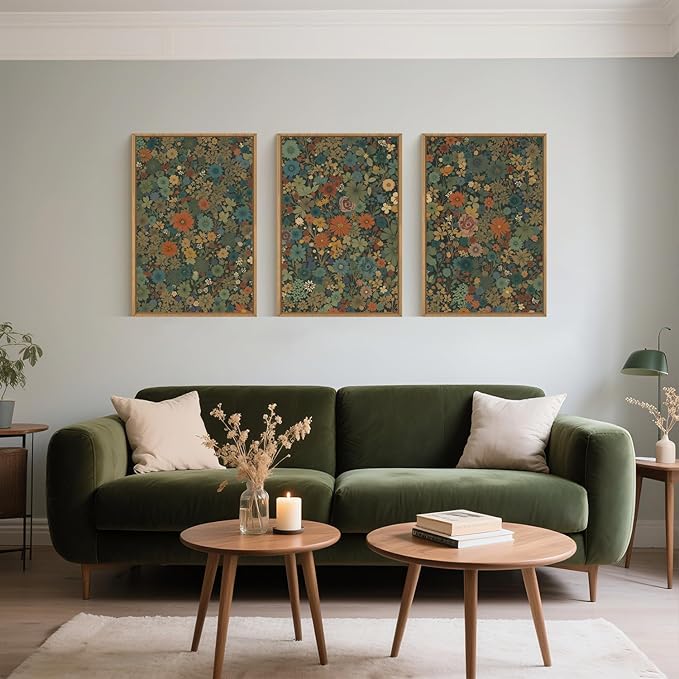 Vintage Floral Boho Framed Canvas Wall Art Set,Colorful Botanical Retro Blossom Flower Wall Decor,Modern Nature Calming Wildflowers Art Print for Living Room,Bedroom, Office-16 x24 x3