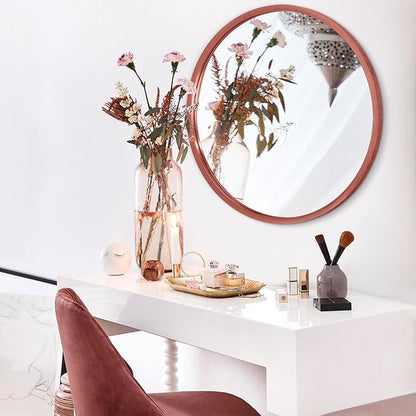 AOAOPQ Round Framed Mirror for Wall Mounted Makeup Red Brushed Rounded Corner Small Mirror Metal Frame Mirrors for Vanity Home Bedroom Living Room Entrance Porch