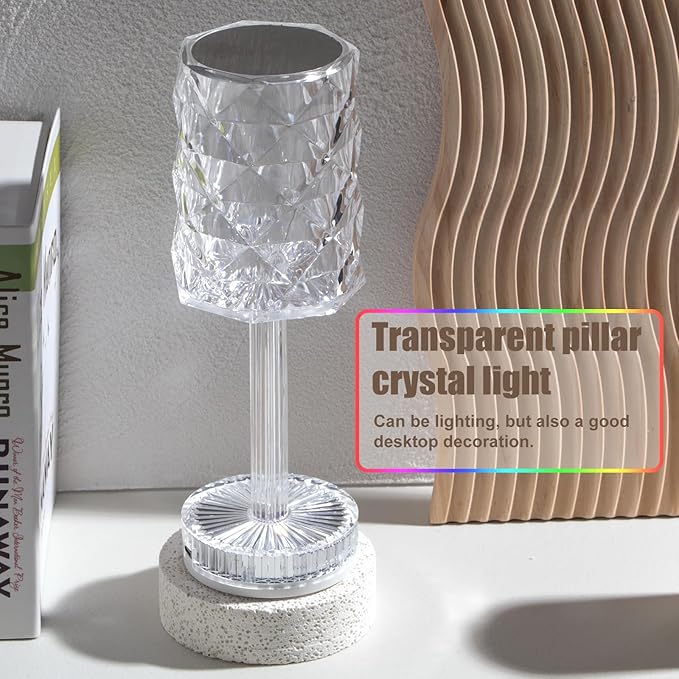 oneleaf Table Lamp Crystal RGB Modern LED Cordless,Rechargeable Battery Touch Desk lamp with Remote Control, Night Light for Couple Dinner/Restaurant/Bedroom/Camp (D-Light)