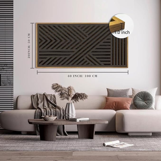 IARTTOP Extra Large Wood Black Wall Art 20x40 Inch Framed Abstract Geometric Wooden Wall Decor Modern Minimalist Neutral Wall Sculpture for Living room Bedroom Dining room Single