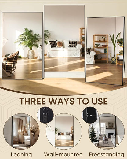 Antok Full Length Mirror, 72"x44" Floor Mirror, Floor Standing Freestanding Full Body Mirror with Stand for Bedroom, Hanging Mounted for Living Room Cloakroom, Black