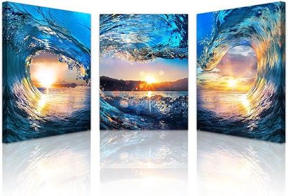 Lapremoly Sunrise Ocean Waves Wall Decor - Canvas Wall Art for Living Room, Bedroom, Office - 12x16 in