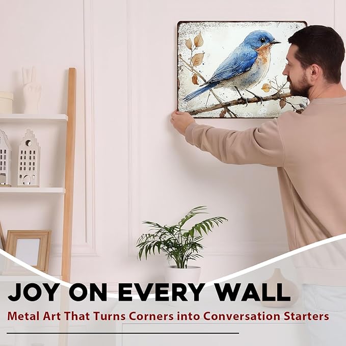 ARTWALLURE Bluebird Watercolor Vintage Metal Sign Rustic Wall Decor Iron Painting Nature Inspired Print Poster 12x16inch