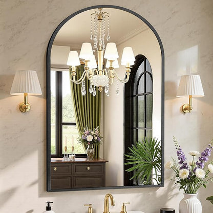NEWBULIG 26X38 Inch Arched Bathroom Mirror for Wall, Vanity Bathroom Mirrors for Over Sink Tempered Glass, Anti-Rust Arched Metal Framed, Hangs Horizontally or Vertically, Farmhouse Home Decor, Black