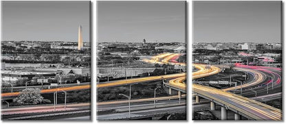 3 Pieces Washington DC Skyline Wall Decor for Living Room American Cityscape Artwork Wall Decor for Bedroom Giclee Wooden Framed Gallery-Wrapped Ready to Hang (36" Wx16 H)