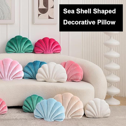 XIAIJIA Seashell Decorative Pillow Shell Shaped Throw Pillow 3D Insert Beach Pillow Soft Velvet Pillow Sea Ocean Decoration Couch Bed Pillow Cushions(Teal,18 X 13 inch)