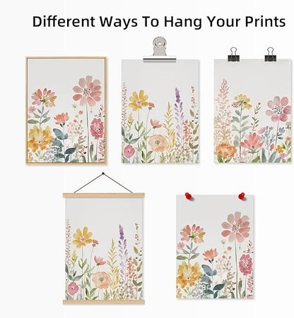 Watercolor Wildflower Wall Art Decor Colorful Flower Pictures Canvas Floral Botanical Wall Art Vintage Prints Poster Floral Painting Artwork for Living Room Bedroom 12x16 Inch Unframed Set of 3