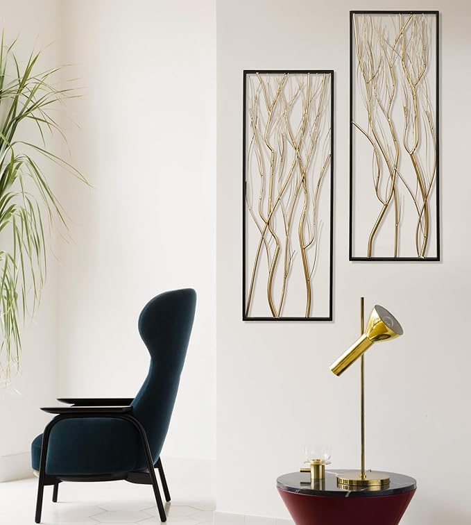 LuxenHome Metal Wall Decor, 36" Luxury Living Room Metal Wall Art, Set of 2 Gold Wall Decor, Bedroom Wall Decorations with Frame for Home, Bedroom, Kitchen, Office, Dining Room, Gold/Black