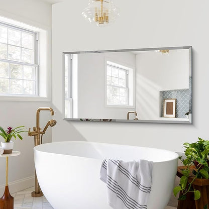 CILIBER Beveled Mirror, 30x55 Large Frameless Bathroom Mirrors for Wall, 3mm Tempered Glass Rectangle Vanity Mirror with Beveled Edge, Crystal-Clear, Hangs Horizontally or Vertically