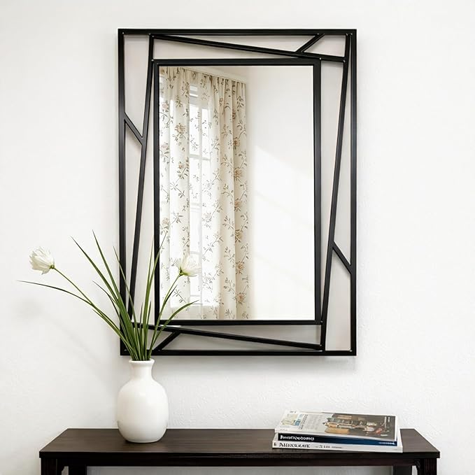 Rectangular Wall Mirror, 28''X20'' Matte Black Metal Framed Farmhouse Bathroom Mirrors for Bedroom Entryway Living Room, Hang Horizontally or Vertically