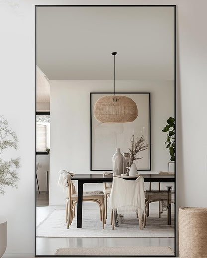 Antok Full Length Mirror, 86"x46" Oversized Floor Mirror Freestanding, Full Body Mirrors Floor Standing Mirror with Stand, Hanging Mounted Mirrors for Living Room Cloakroom,Black,Rect Style