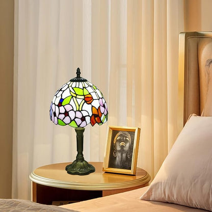 Tiffany Style Table Lamp, 3 Color Temperatures Bedside Lamp, 8 Inch Stained Glass Desk Light for Home Office Bedroom Living Room (Four-Leaf Flower Pattern)