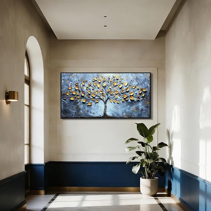 SERIMINO Oversized Wall Art, Tree of Life Wall Art, Modern Wall Decor, Abstract Framed Art Prints, Blue Black Tree Pictures, Elegant Large Paintings for Living Room Dining Room Office Hotel 29"x57"