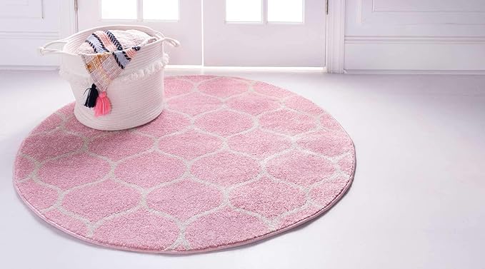 Unique Loom Trellis Frieze Collection Area Rug - Rounded (4' 1" Round, Light Pink/ Ivory)