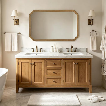 WallBeyond 30" x 48" Wood Bathroom Mirror for Wall Mounted, Rustic Rounded Corner Vanity Mirror for Entryway, Living Room or Bedroom Home Decorative [30" x 48" Natural Color]