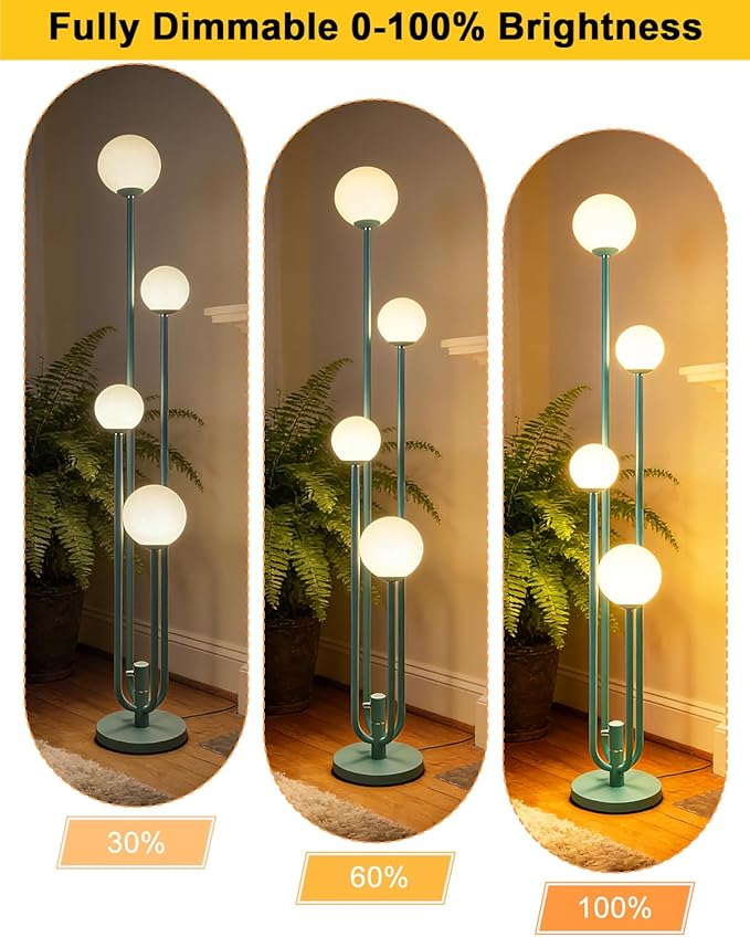 Lightdot Green Globe Floor Lamp 4-Lights Dimmable Floor Lamps with 3000K Bulbs Included Unique Modern Standing Tall Lamp with 5Lbs Heavy Base for Living Room/Bedroom