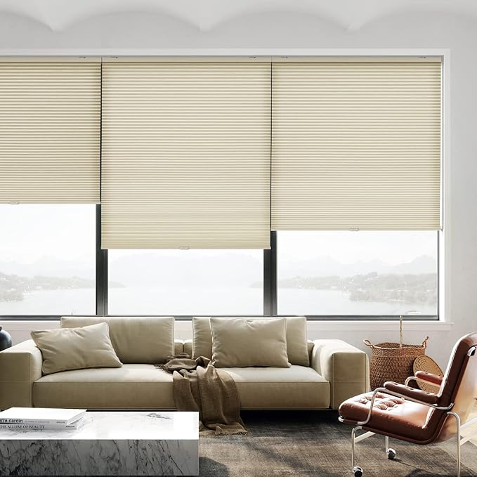 LazBlinds Cordless Cellular Shades, Light Filtering Honeycomb Shades for Home, Thermal Insulation Noise Reduction Blinds for Windows, 21'' W x 48'' H, Cream