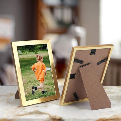 Hoikwo 18 Packs 3.5x5 Gold Multi Plastic Picture Frames Set with Plastic Cover for Family Photos, Artwork, Light Weight Bulk 3.5 by 5 Frames Pack for Wall Hanging and Table, Stylish Picture Frames