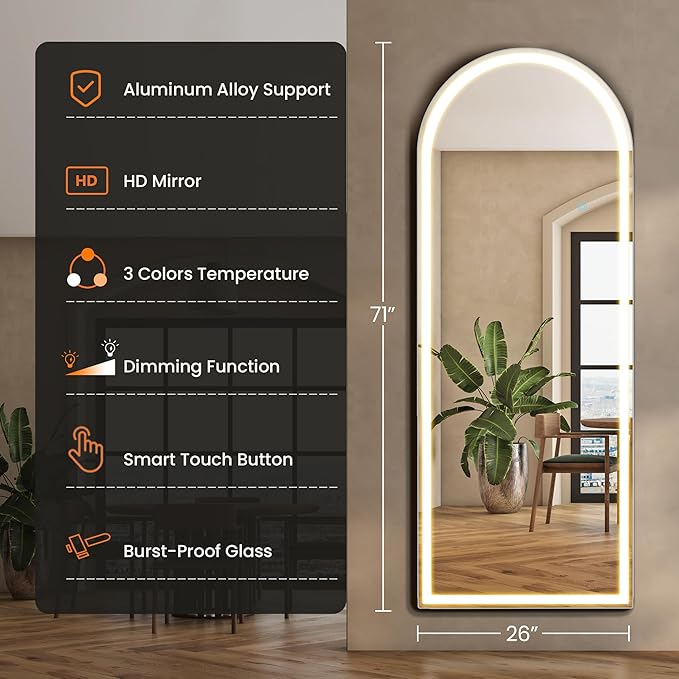 NEWBULIG Full Length Mirror, Full Body Floor Mirror with Aluminum Alloy Thin Frame, Wall or Standing Mirror for Bedroom, Living Room, Dressing Room