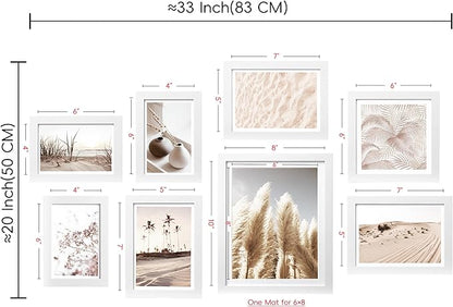 ArtbyHannah Gallery Wall Frame Set, 8 Pack Picture Frames Collage Wall Art Decor with Neutral Pampas Grass for Bedroom, Assorted Size Including 8"x10", 5"x7", 4"x6", 6"x6"(White Frame,Small)