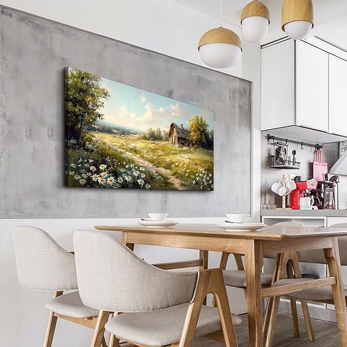 KELIYUAN Large Wall Decor Canvas For Living Room Wall Art For Bedroom Office Wall Decor Vintage Country Field Painting Pictures Decoration Artwork Farmhouse Home Decor Mural Aesthetics 24"x48"