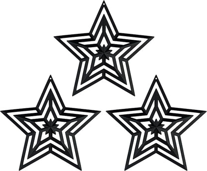 CVHOMEDECO. Primitives Rustic Antique Vintage Gifts Cut-Outs Metal Barn Star for Wall/Wreath/Door Decor, 8-Inch, Set of 3.(Black)