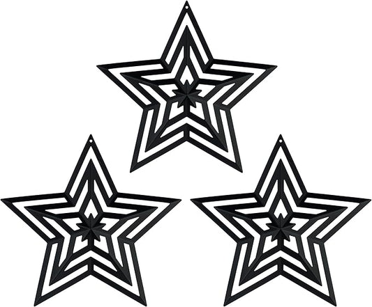 CVHOMEDECO. Primitives Rustic Antique Vintage Gifts Cut-Outs Metal Barn Star for Wall/Wreath/Door Decor, 8-Inch, Set of 3.(Black)