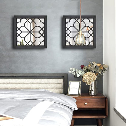 Wocred 2 PCS Square Wall Mirror,Gorgeous Rustic Farmhouse Accent Mirror,Black Entry Mirror for Bathroom Renovation,Bedrooms,Living Rooms and More(12”x12”)