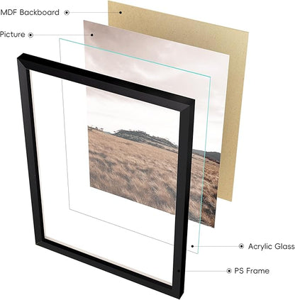 ArtbyHannah Gallery Wall Frame Set,Black Picture Frames Collage Wall Decor with Neutural Art for Living Room Stariway,8 Pack Assorted Size 8"x10",5"x7",4"x6", Small