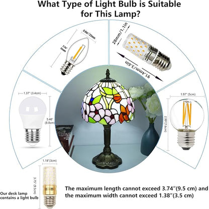 Tiffany Style Table Lamp, 3 Color Temperatures Bedside Lamp, 8 Inch Stained Glass Desk Light for Home Office Bedroom Living Room (Four-Leaf Flower Pattern)