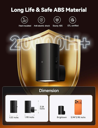 Brightown 2 Pack Black White Night Lights Plug into Wall, Modern Night Light with Rotating Plug, Dusk to Dawn Sensor, 0-100LM Stepless Dimming Aora Night Light for Hallway Bedroom Bathroom,Amber