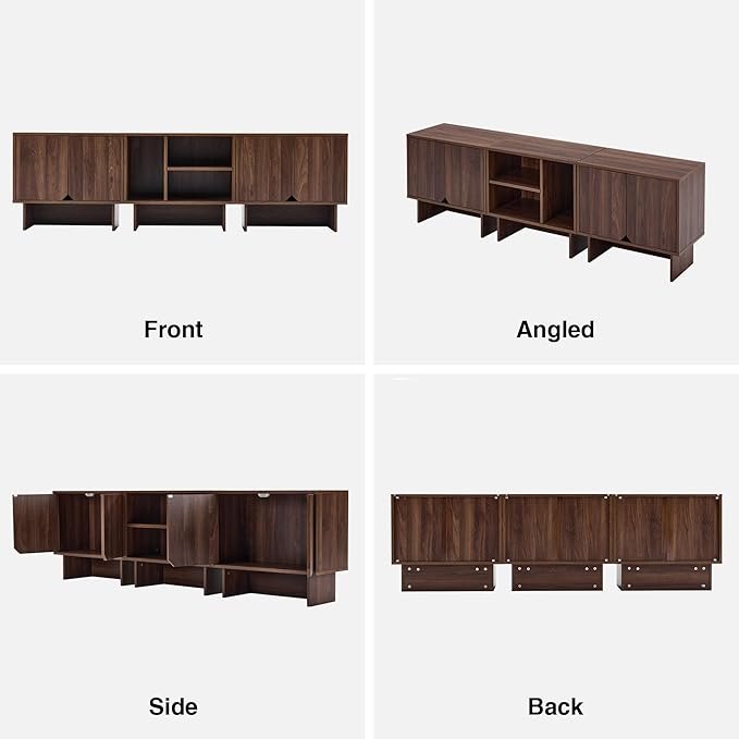 Modular TV Stand for 70-Inch TV,Also Used as Storage Sideboards,Bookcase,3pcs End Table,Nightstand,Buffet Cabinets with Adjustable Shelf,Coffee Table for Living Room,Dining Room,Bedroom, Walnut