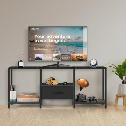 LIANTRAL Black Bedroom TV Stand with Storage Cabinet up to 50 inch TV, Small TV Console Table with Power Outlets 45 inch Media Entertainment Center for Living Room Bedroom (Black)