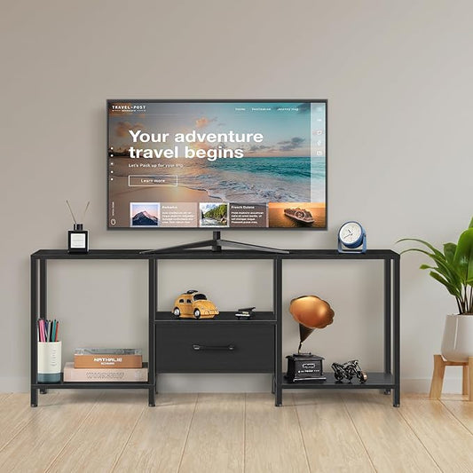 LIANTRAL Black Bedroom TV Stand with Storage Cabinet up to 50 inch TV, Small TV Console Table with Power Outlets 45 inch Media Entertainment Center for Living Room Bedroom (Black)