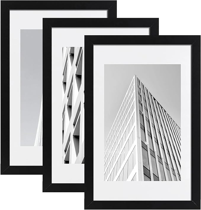 ELSKER&HOME 16x24 Poster Frame 3 Pack, Black Picture Frame Display Poster 12 x 18 with Mat or 16 x 24 Without Mat, Horizontal and Vertical Wall Mounting