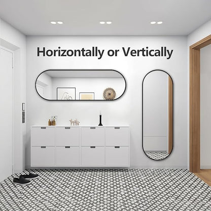 Oval Full Length Mirror, 71"×24" Wall-Mounted Floor Mirror with Metal Frame, Ultra-Clear Explosion-Proof Dressing Mirror, Simple and Classic Deco for Cloakroom/Bedroom/Living Room, Black
