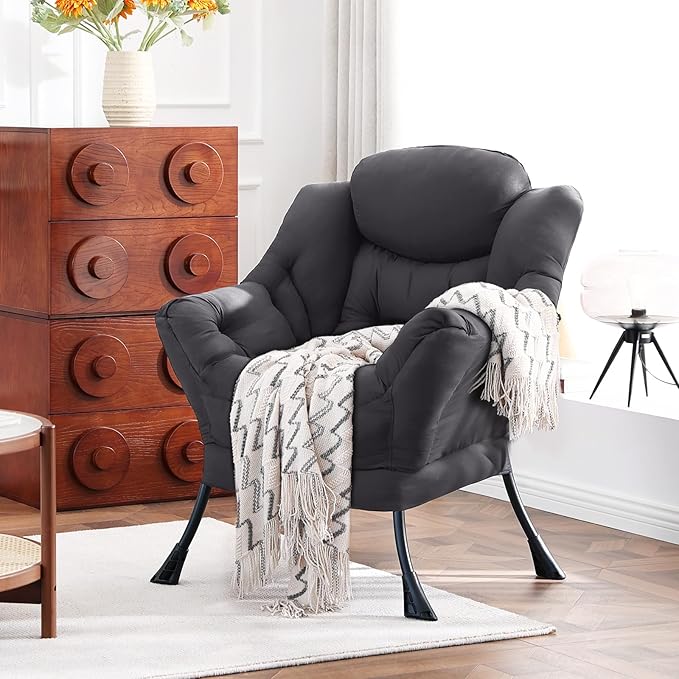 Lazy Chair, Large Accent Chair, Modern Comfy Armchair, Dark Grey Chair for Living Room Bedroom Dorm Room Office Apartment Reading Relaxing Use