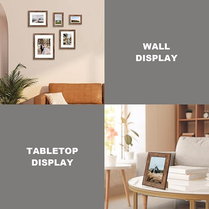 iRahmen 5x7 Picture Frame Set of 2 with High Definition Glass, Wood Photo Frame Display Pictures 4x6 with Mat or 5 x 7 without Mat for Table top and Wall Mounting